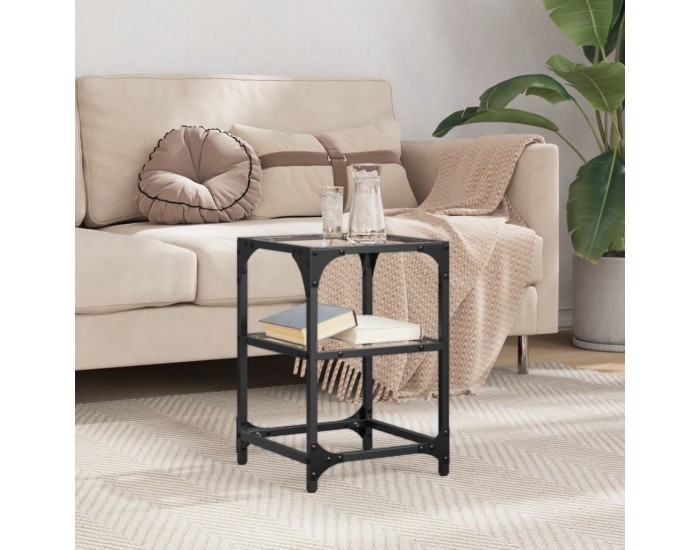 Sonata H Маса за кафе с прозрачен стъклен плот 30x30x45 см стомана