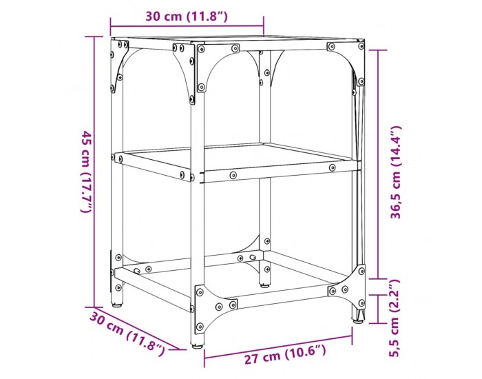 Sonata H Маса за кафе с прозрачен стъклен плот 30x30x45 см стомана