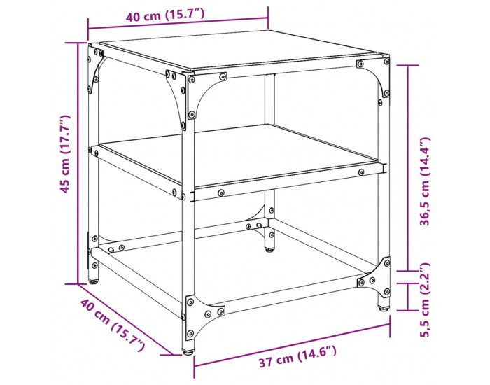 Sonata H Маси за кафе с прозрачен стъклен плот 2 бр 40x40x45 см стомана