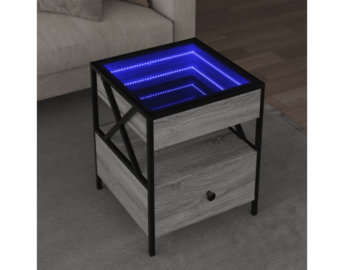 Sonata H Маса за кафе с Infinity LED, сив сонома, 40x40x51 см