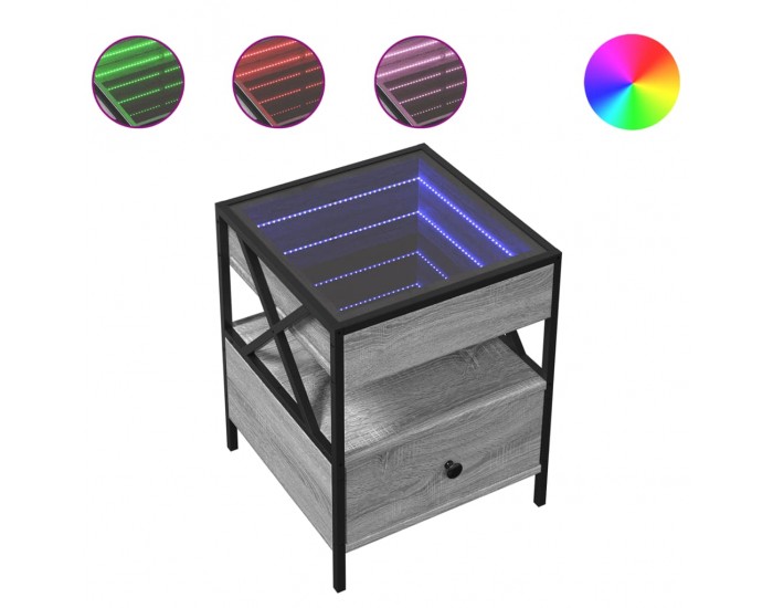 Sonata H Маса за кафе с Infinity LED, сив сонома, 40x40x51 см