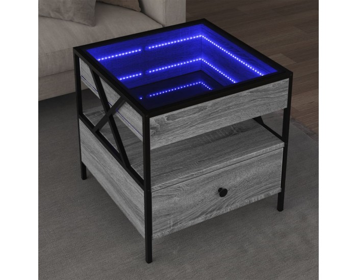 Sonata H Маса за кафе с Infinity LED, сив сонома, 50x50x51 см