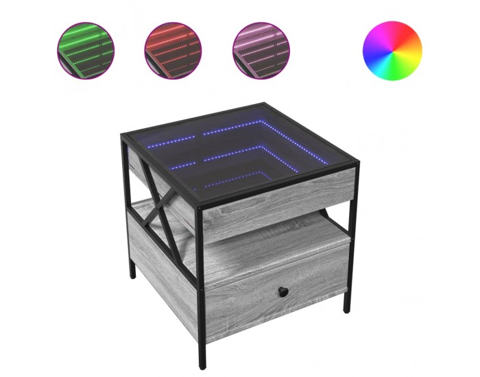 Sonata H Маса за кафе с Infinity LED, сив сонома, 50x50x51 см