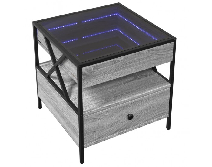 Sonata H Маса за кафе с Infinity LED, сив сонома, 50x50x51 см