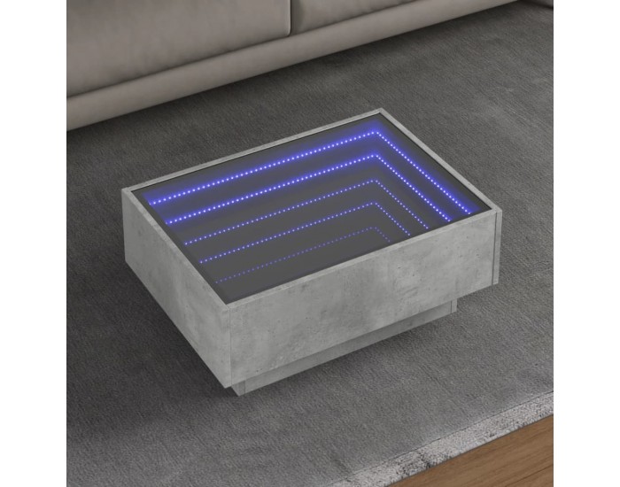 Sonata H Маса за кафе с LED, бетонно сива, 70x50x30 см, инженерно дърво