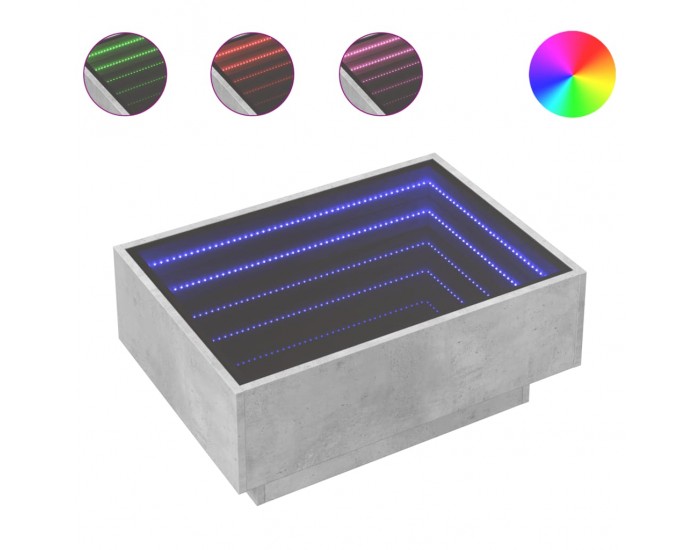 Sonata H Маса за кафе с LED, бетонно сива, 70x50x30 см, инженерно дърво