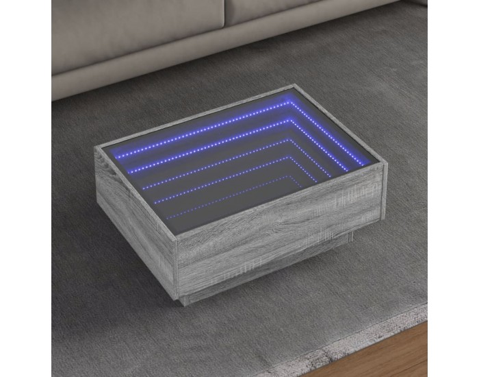 Sonata H Маса за кафе с LED, сив сонома, 70x50x30 см, инженерно дърво