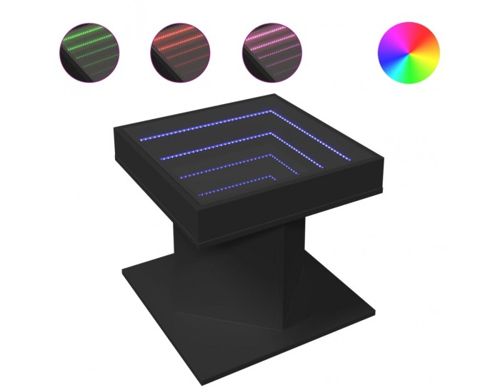 Sonata H Маса за кафе с LED, черна, 50x50x45 см, инженерно дърво