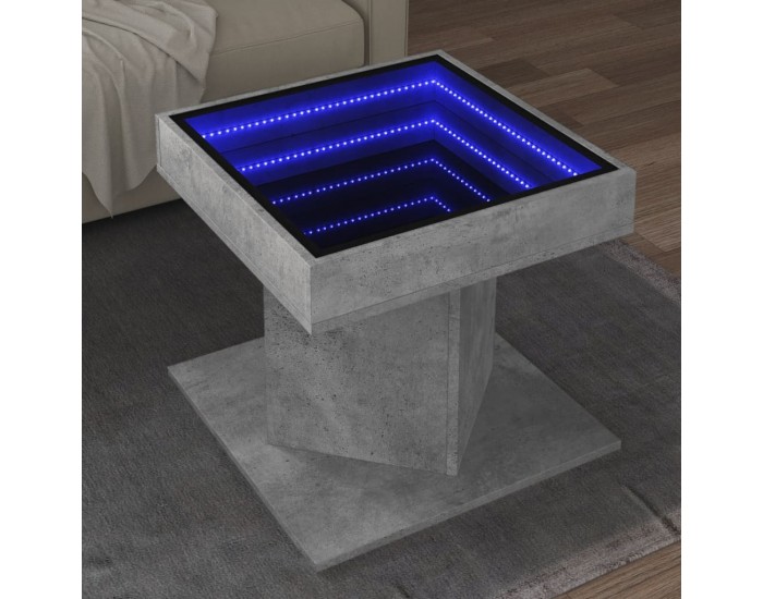 Sonata H Маса за кафе с LED, бетонно сива, 50x50x45 см, инженерно дърво