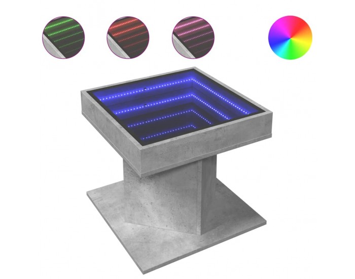 Sonata H Маса за кафе с LED, бетонно сива, 50x50x45 см, инженерно дърво