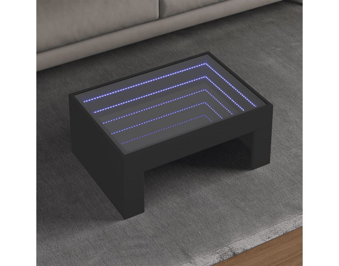Sonata H Маса за кафе с Infinity LED, черна, 70x50x30 см
