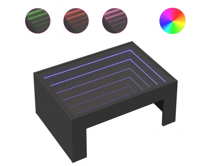 Sonata H Маса за кафе с Infinity LED, черна, 70x50x30 см