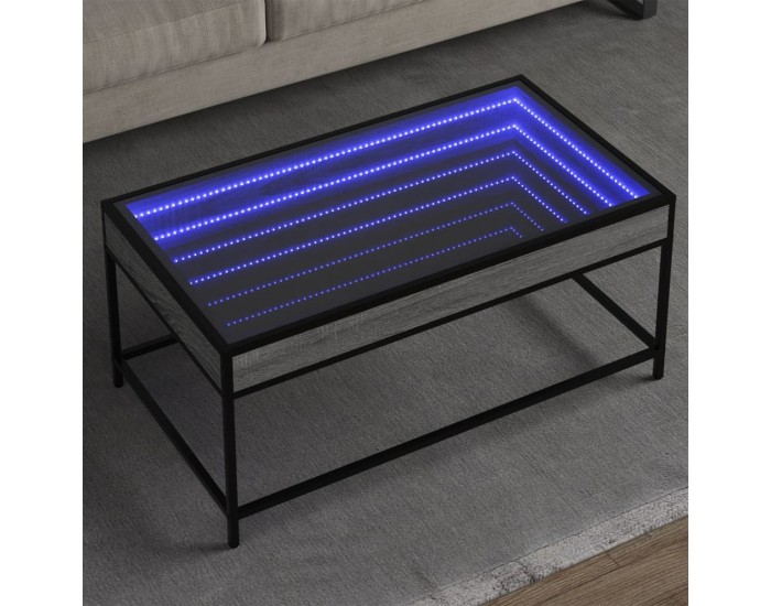 Sonata H Маса за кафе с Infinity LED, сив сонома, 90x50x41 см