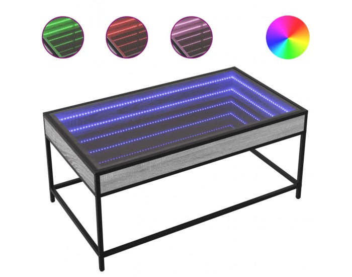 Sonata H Маса за кафе с Infinity LED, сив сонома, 90x50x41 см