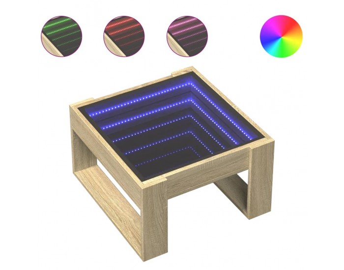 Sonata H Маса за кафе с Infinity LED, сонома дъб, 50x53x30 см