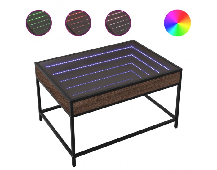Sonata H Маса за кафе с Infinity LED, кафяв дъб, 70x50x41 см