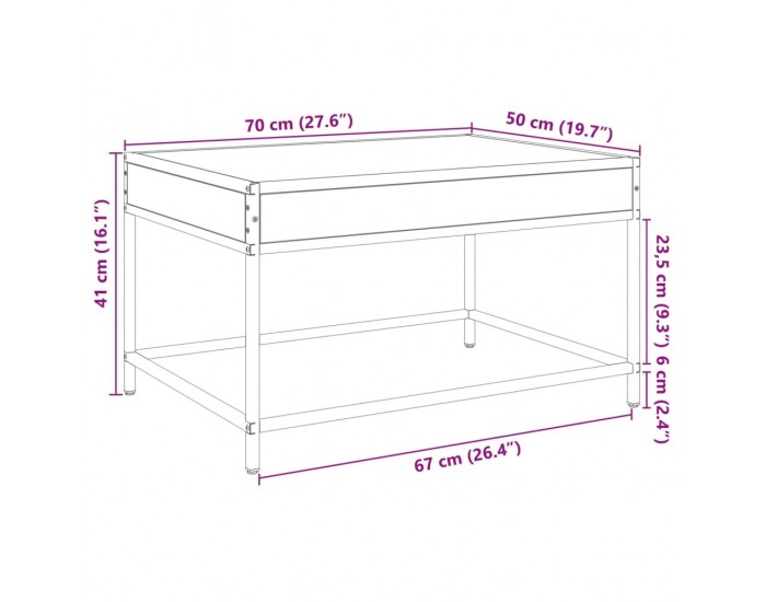 Sonata H Маса за кафе с Infinity LED, кафяв дъб, 70x50x41 см
