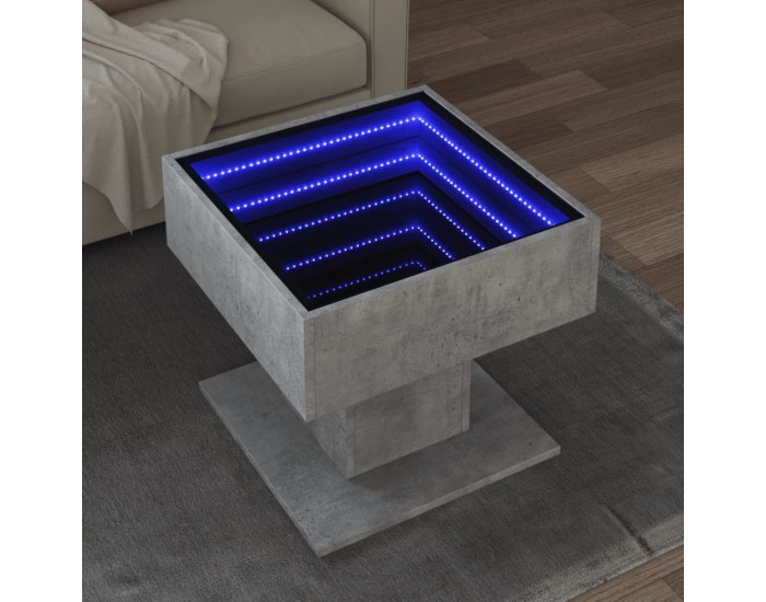 Sonata H Маса за кафе с LED, бетонно сива, 50x50x45 см, инженерно дърво