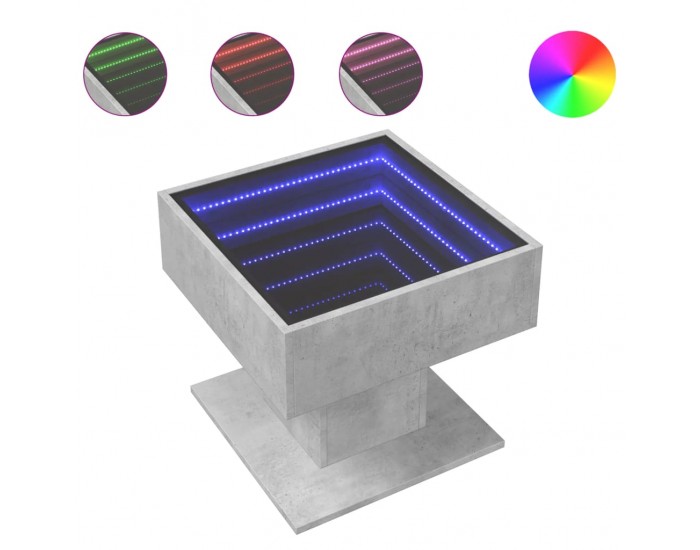 Sonata H Маса за кафе с LED, бетонно сива, 50x50x45 см, инженерно дърво