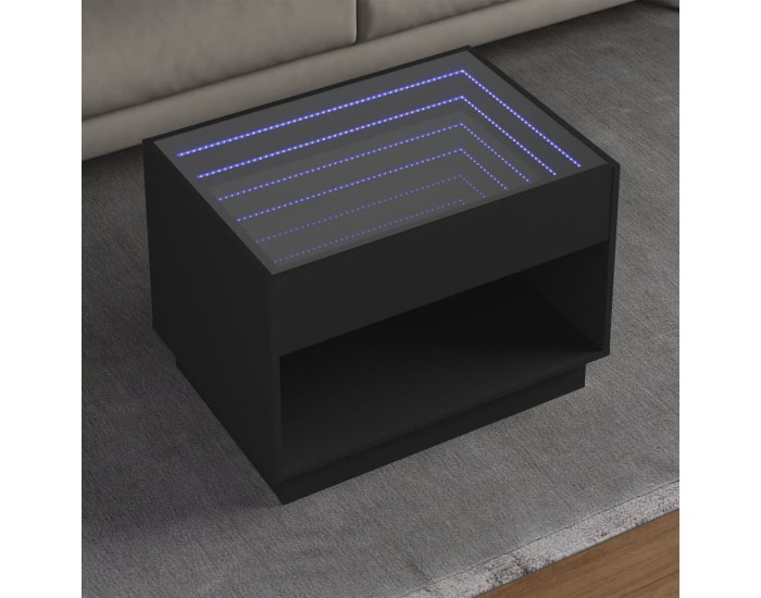 Sonata H Маса за кафе с Infinity LED, черна, 70x50x50 см