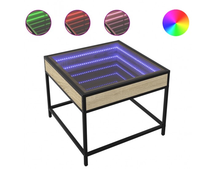 Sonata H Маса за кафе с Infinity LED, сонома дъб, 50x50x41 см
