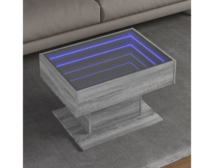 Sonata H Маса за кафе с LED, сив сонома, 70x50x45 см, инженерно дърво