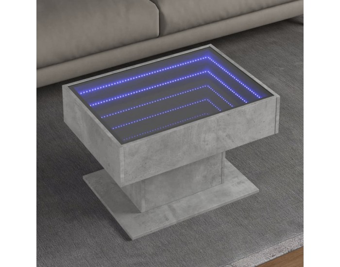 Sonata H Маса за кафе с LED, бетонно сива, 70x50x45 см, инженерно дърво