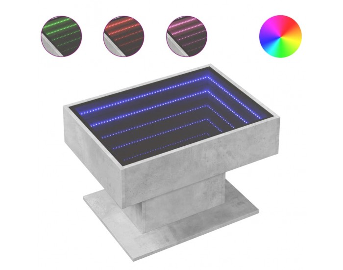 Sonata H Маса за кафе с LED, бетонно сива, 70x50x45 см, инженерно дърво