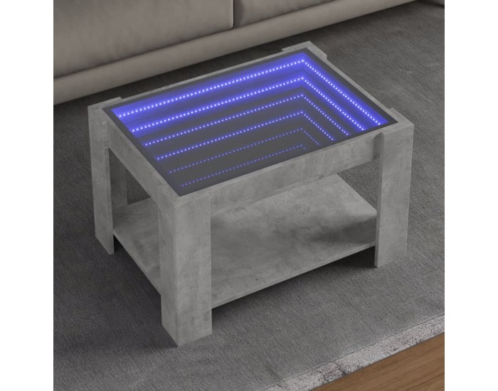 Sonata H Маса за кафе с LED, бетонно сива, 73x53x45 см, инженерно дърво