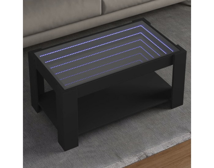 Sonata H Маса за кафе с LED, черна, 93x53x45 см, инженерно дърво
