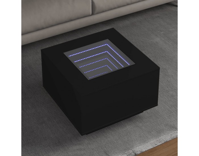 Sonata H Маса за кафе с LED, черна, 60x60x40 см, инженерно дърво