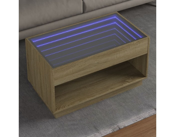 Sonata H Маса за кафе с Infinity LED, сонома дъб, 90x50x50 см