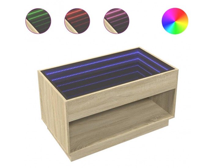 Sonata H Маса за кафе с Infinity LED, сонома дъб, 90x50x50 см