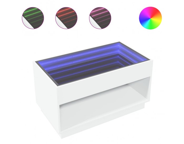 Sonata H Маса за кафе с Infinity LED, бяла, 90x50x50 см