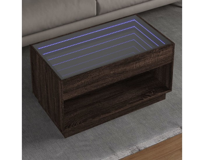 Sonata H Маса за кафе с Infinity LED, кафяв дъб, 90x50x50 см