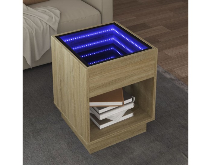 Sonata H Маса за кафе с Infinity LED, сонома дъб, 40x40x50 см