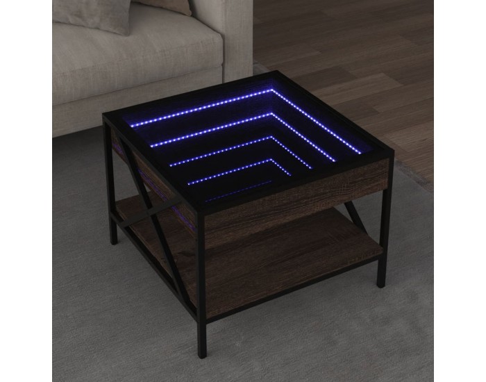 Sonata H Маса за кафе с Infinity LED, кафяв дъб, 50x50x38 см