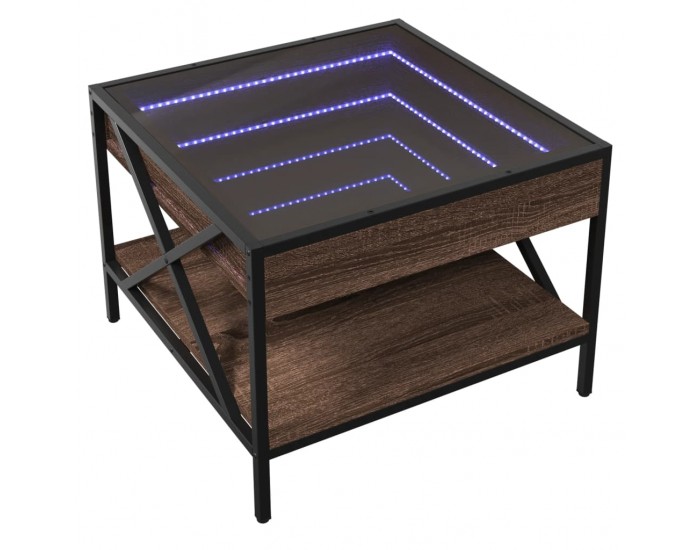 Sonata H Маса за кафе с Infinity LED, кафяв дъб, 50x50x38 см