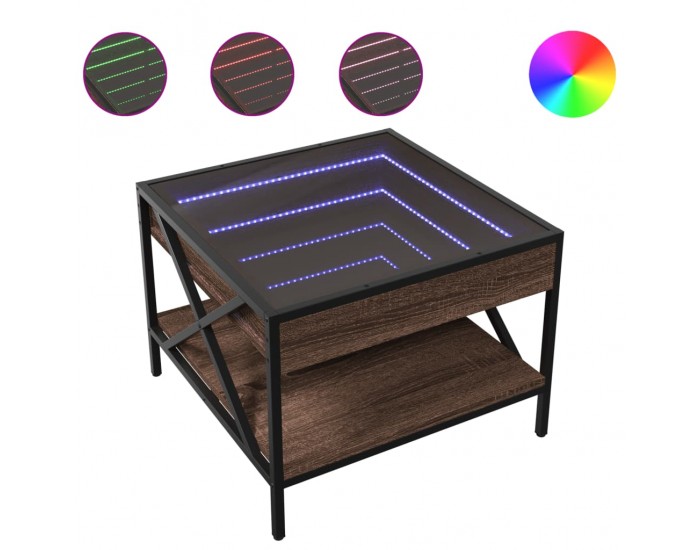 Sonata H Маса за кафе с Infinity LED, кафяв дъб, 50x50x38 см