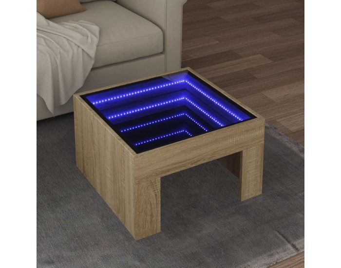 Sonata H Маса за кафе с Infinity LED, дъб сонома, 50x50x30 см