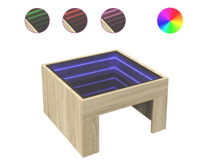 Sonata H Маса за кафе с Infinity LED, дъб сонома, 50x50x30 см