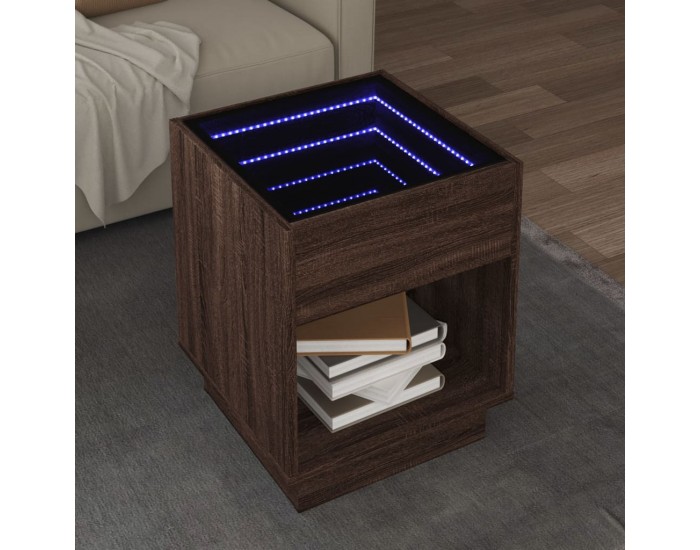 Sonata H Маса за кафе с Infinity LED, кафяв дъб, 40x40x50 см
