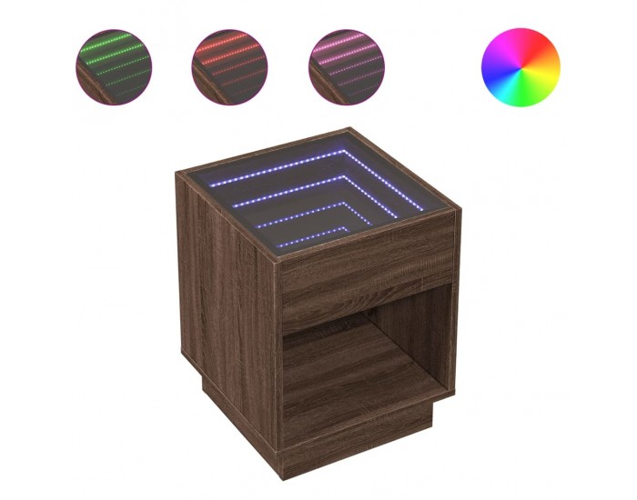 Sonata H Маса за кафе с Infinity LED, кафяв дъб, 40x40x50 см