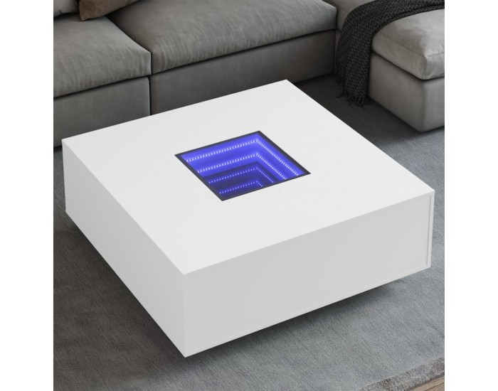 Sonata H Маса за кафе с Infinity LED, бяла, 100x100x40 см