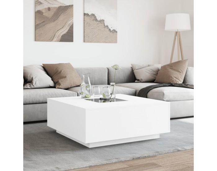 Sonata H Маса за кафе с Infinity LED, бяла, 100x100x40 см