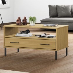 Sonata H Кафе маса с метални крака кафява 85x50x45 см масивно дърво OSLO - Mese