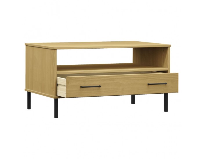 Sonata H Кафе маса с метални крака кафява 85x50x45 см масивно дърво OSLO