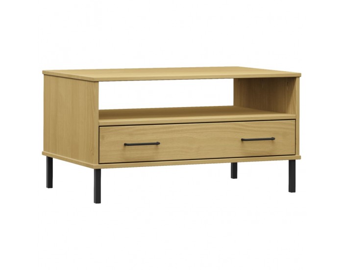 Sonata H Кафе маса с метални крака кафява 85x50x45 см масивно дърво OSLO