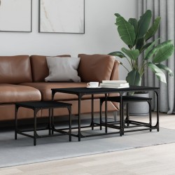 Sonata H Стифиращи кафе маси, 3 бр, черни, инженерно дърво - Măsuțe de living