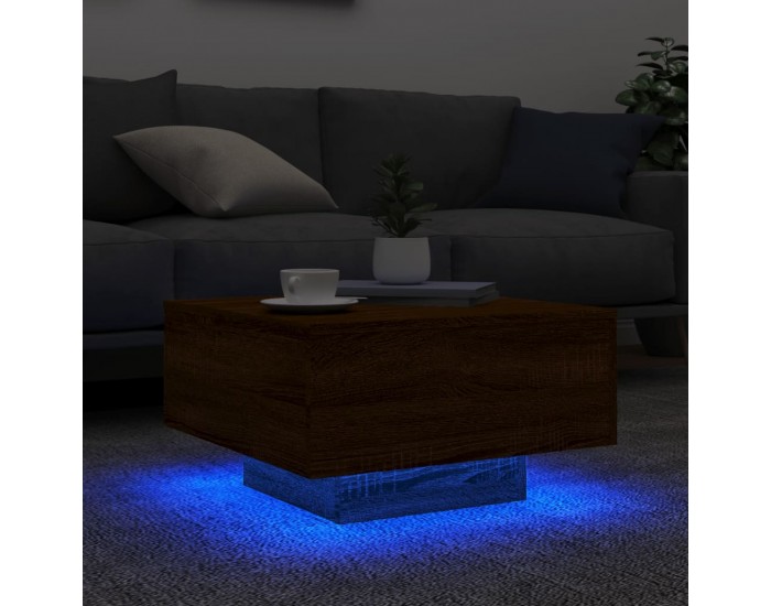 Sonata H Маса за кафе с LED осветление, кафяв дъб, 55x55x31 см